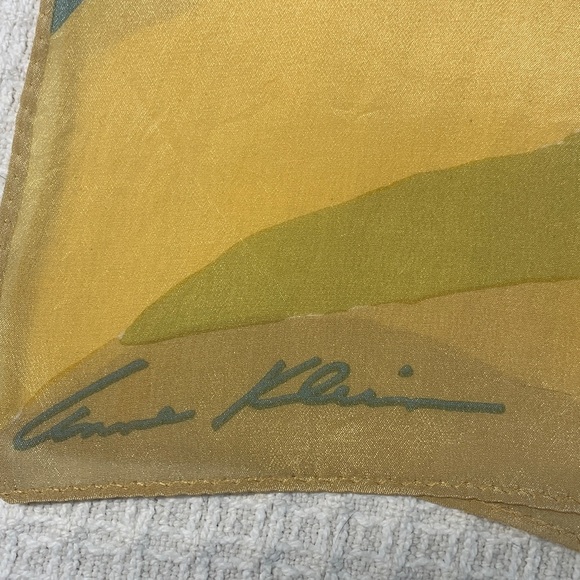 Anne Klein sheer silk scarf yellow floral print - Picture 3 of 5